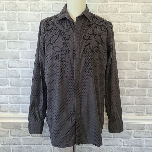 Vintage Diesel Mens Long Sleeve Shirt Gray Embroidered Sun Fade Grunge Lg - Picture 1 of 9